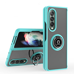 Galaxy Z Fold 4 Hard PC Rear / Soft TPU Colorful Border Case with I - ring Holder - BLUE (Only Ground Shipping)