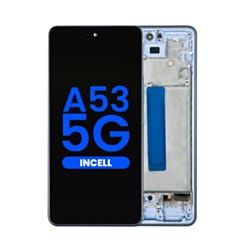 Shop the LCD Assembly in Awesome Blue, Aftermarket Incell, with Frame for Galaxy A53 5G, model A536 from 2022, 6.46 inches, without Fingerprint Sensor.