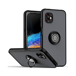 Galaxy X Cover 6 Pro Hard PC Rear / Soft TPU Colorful Border Case with I-ring Holder - BLACK (Only Ground Shipping)