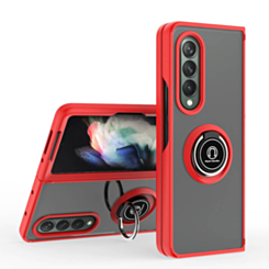 Galaxy Z Fold 4 Hard PC Rear / Soft TPU Colorful Border Case with I - ring Holder - RED (Only Ground Shipping)