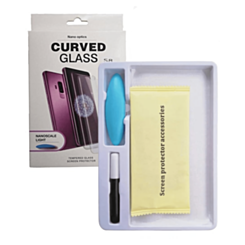 Buy the Full Glue Tempered Glass with Nano Liquid, Install Kit, and UV Light for Galaxy Note 9 and Note 8, Case-Friendly.