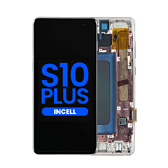 Order the LCD assembly with frame for Galaxy S10 Plus G975 in Prism White, without fingerprint sensor, aftermarket Incell.