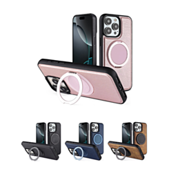 Slim Leather Case with Wireless Charging Kickstand for iPhone 15 Pro (Only Ground Shipping)
