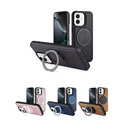 Slim Leather Case with Wireless Charging Kickstand for iPhone 16 (Only Ground Shipping)