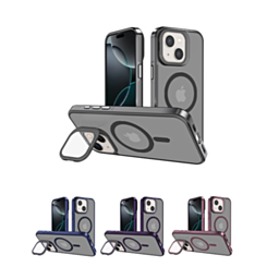 Slim Transparent Camera Stand Case with Wireless Charging for iPhone 14 Plus / 15 Plus