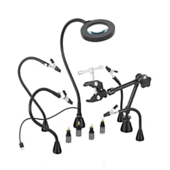 Soldering Circuit Board Holder Magnetic with 3X LED Magnifying Lamp, 360 Hot Air Gun Holder Flexible Metal Arms Heavy Duty Base (Only Ground Shipping)