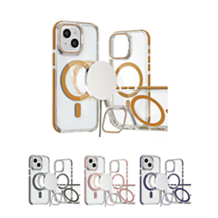 Thin Magnetic Clear Case with Camera Stand Kickstand for iPhone 14 Plus / 15 Plus