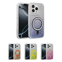 Wireless Charging Protective Glitter Liquid Bumper Case for iPhone 15 Pro Max