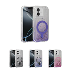 Wireless Charging Protective Glitter Liquid Bumper Case for iPhone 16 (Only Ground Shipping)