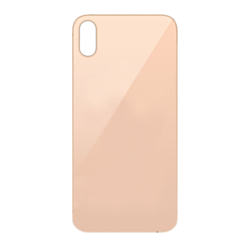 Stock up on the back glass with bigger camera hole for iPhone XS in gold, no logo.