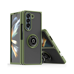 Galaxy Z Fold 5 Hard PC Rear / Soft TPU Colorful Border Case with I - ring Holder - NAVY GREEN (Only Ground Shipping)