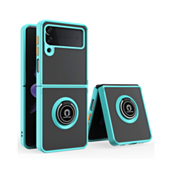 Galaxy Z Flip 4 Hard PC Rear / Soft TPU Colorful Border Case with I - ring Holder - BLUE (Only Ground Shipping)