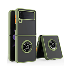 Galaxy Z Flip 4 Hard PC Rear / Soft TPU Colorful Border Case with I - ring Holder - DARK GREEN (Only Ground Shipping)