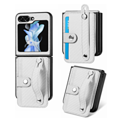 Wallet Case with Credit Card Holder Slot & Wristband - WHITE for Galaxy Z Flip 6 / Z Flip 7 FE (Only Ground Shipping)