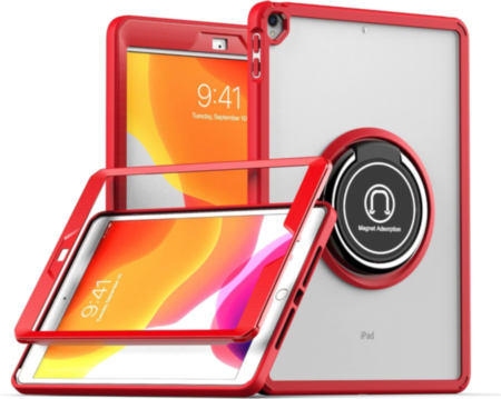 Hard PC Rear / Soft TPU Colorful Border Case with I-ring Holder - RED for iPad 10.2" (7th / 8th / 9th) / Air 3 / Pro 10.5 (Only Ground Shipping)