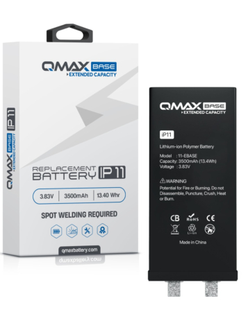 Purchase the QMAX Base Extended Capacity Replacement Battery for iPhone 11, spot weld required, 3500 mAH.








