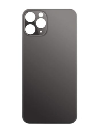 Grab the wholesale deals on the back glass with a bigger camera hole for iPhone 11 Pro Max in space gray. It has no logo.