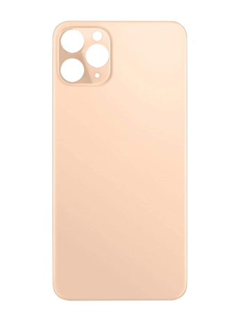 Stock up on the back glass with a bigger camera hole for iPhone 11 Pro Max in gold. It comes without a logo.