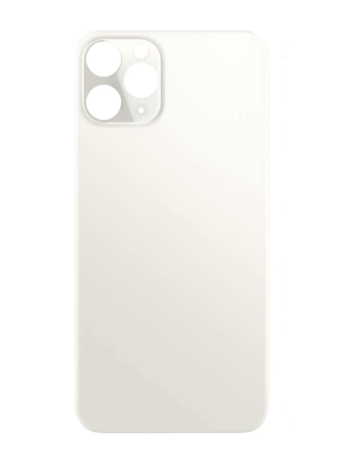 Shop the back glass with a bigger camera hole for iPhone 11 Pro Max in silver. It has no logo.