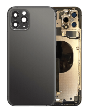 Buy the back housing frame with small components pre-installed for iPhone 11 Pro Max in space gray. It has no logo.
