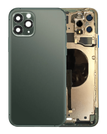 Order the back housing frame with small components pre-installed for iPhone 11 Pro Max in midnight green. It has no logo.