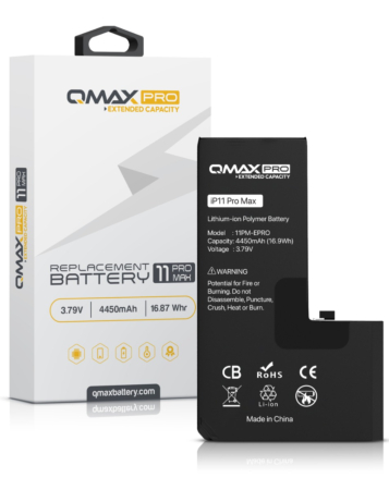 Stock up on the QMAX Pro extended capacity replacement battery for iPhone 11 Pro Max, 4450 mAh.