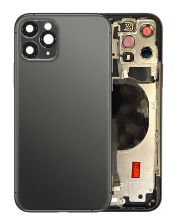 Buy the back housing frame with small components pre-installed for iPhone 11 Pro, no logo, in Space Gray.

