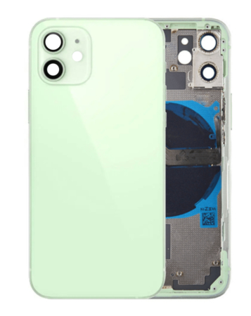 Buy the back housing frame with small components pre-installed for iPhone 12 Mini in green, no logo.

