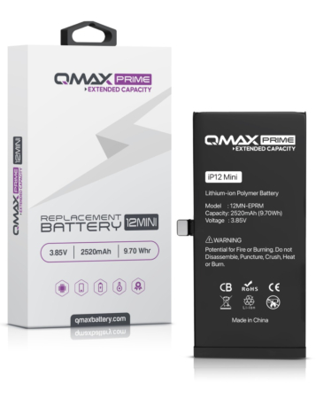 Purchase the QMAX Prime Extended Capacity Replacement Battery for iPhone 12 Mini Spot Weld Not Required 2520 mAH.
