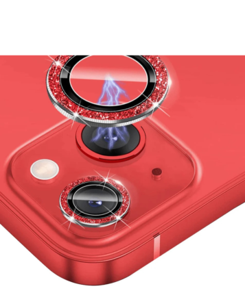 Glitter Diamond Camera Lens with HD Tempered Glass for iPhone 13 / 13 Mini (RED)