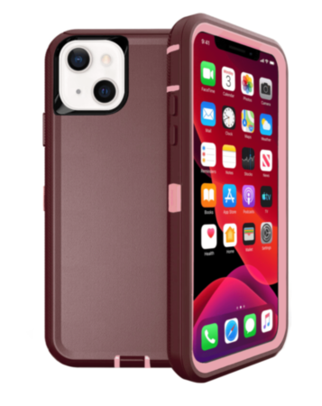 iPhone 13 Mini Heavy Duty Case - MAROON & PINK (Only Ground Shipping)