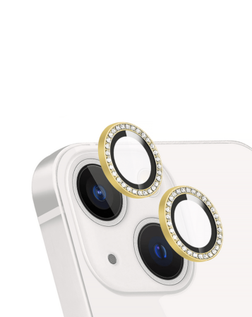 Shop the Diamonds Metal Ring with HD Tempered Glass for iPhone 13 and 13 Mini in Gold.






