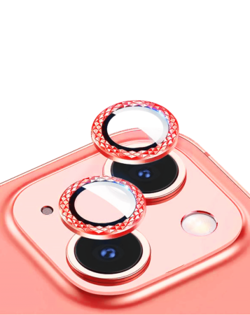 Buy the Iced Out Square Camera Lens with HD Tempered Glass for iPhone 13 and 13 Mini in Red.