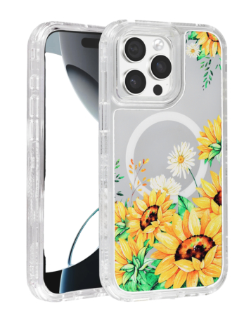 Flower Design Transparent Case with Wireless Charger - Style 5 for iPhone 13 Pro Max (Only Ground Shipping)
