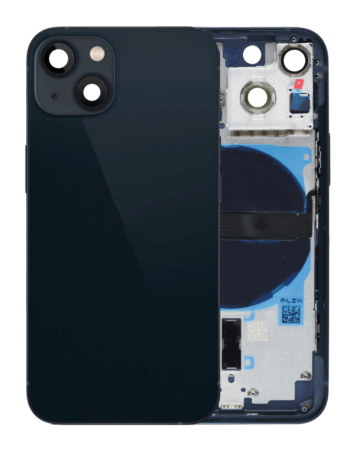 Stock up on the Back Housing Frame with Small Components Pre-Installed for iPhone 13 Mini No Logo US Version Midnight.

