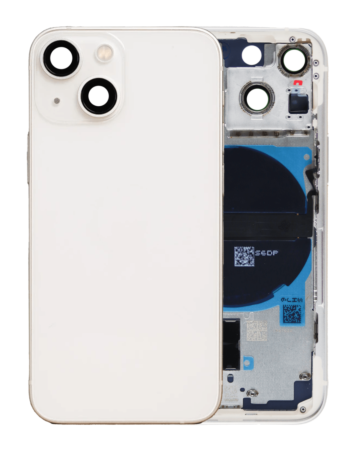 Stock up on the Back Housing Frame with Small Components Pre-Installed for iPhone 13 Mini No Logo US Version Starlight.

