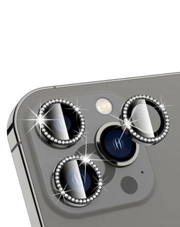 Purchase the black diamonds metal ring with HD tempered glass for iPhone 13 Pro Max and 13 Pro.

