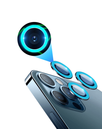 Purchase the blue glow in the dark camera lens with HD tempered glass for iPhone 13 Pro Max and 13 Pro.

