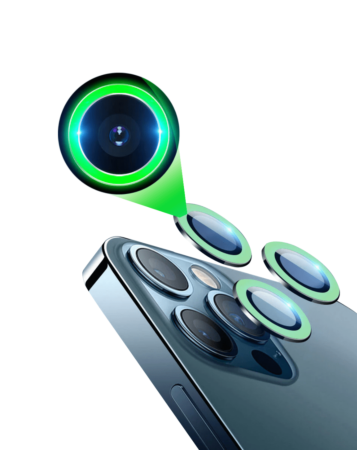 Grab the wholesale deals on the glow in the dark camera lens with HD tempered glass for iPhone 13 Pro Max and 13 Pro in green.

