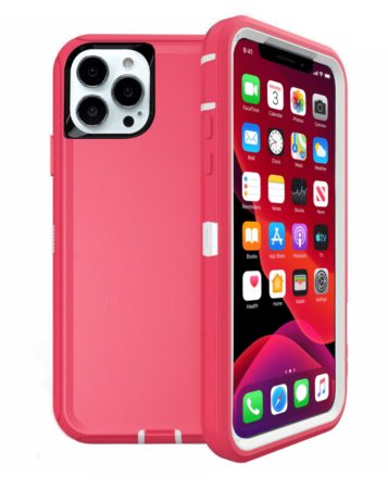 Heavy Duty Case for iPhone 13 Pro Max (HOT PINK & WHITE) (Only Ground Shipping)