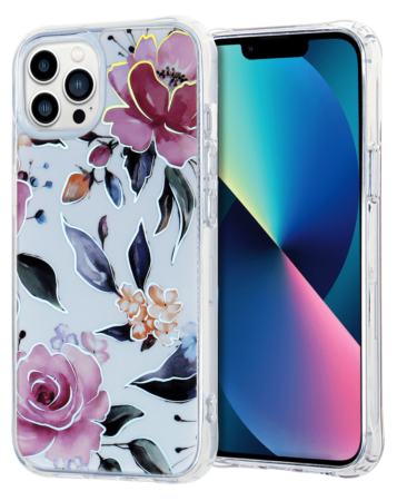 Flower Print Design Hard Clear Case - G39 for iPhone 13 Pro (Only Ground Shipping)