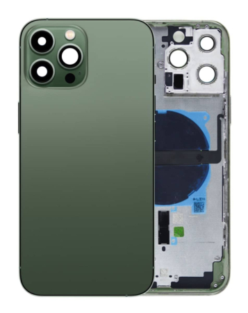 Stock up on the back housing frame with small components pre-installed for iPhone 13 Pro Max US version alpine green, no logo.


