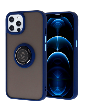 Hard PC Rear / Soft TPU Colorful Border Case with I-ring Holder - NAVY BLUE for iPhone 13 Pro Max (Only Ground Shipping)