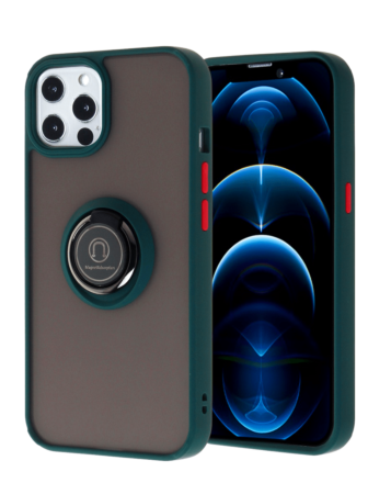 Hard PC Rear / Soft TPU Colorful Border Case with I-ring Holder - GREEN for iPhone 13 Pro Max (Only Ground Shipping)