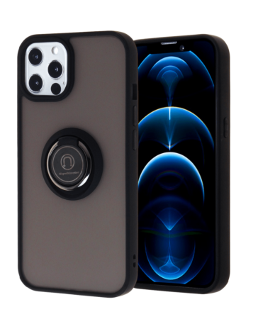 Hard PC Rear / Soft TPU Colorful Border Case with I-ring Holder - BLACK for iPhone 13 Pro Max (Only Ground Shipping)