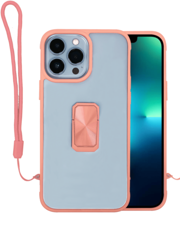Hard Clear Magnetic Case with Hand Rope - PINK for iPhone 12 Pro Max (Only Ground Shipping)