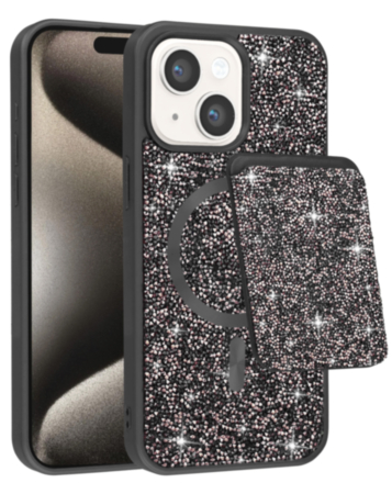 Magnetic Diamond Dual Layer Protection Case with Magnetic Card Slot (BLACK) for iPhone 13 / 14 (Only Ground Shipping)