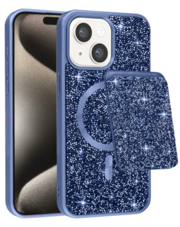 Magnetic Diamond Dual Layer Protection Case with Magnetic Card Slot (BLUE) for iPhone 13 / 14 (Only Ground Shipping)