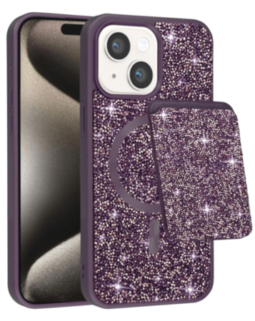 Magnetic Diamond Dual Layer Protection Case with Magnetic Card Slot (PURPLE) for iPhone 13 / 14 (Only Ground Shipping)