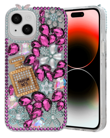 Crystal Flower Perfume Silicone Hard Case - PINK for iPhone 14 (Only Ground Shipping)